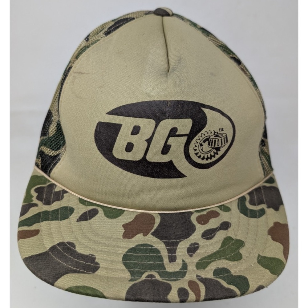 Vintage BG Automotive Camo mesh Trucker‎ Hat Cap Snapback Camouflage